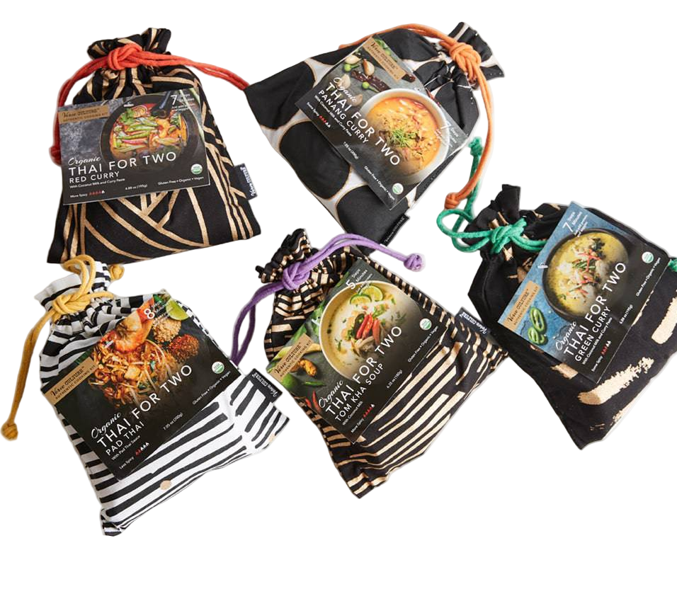 Collection of 'Thai for Two' product packages on a white background