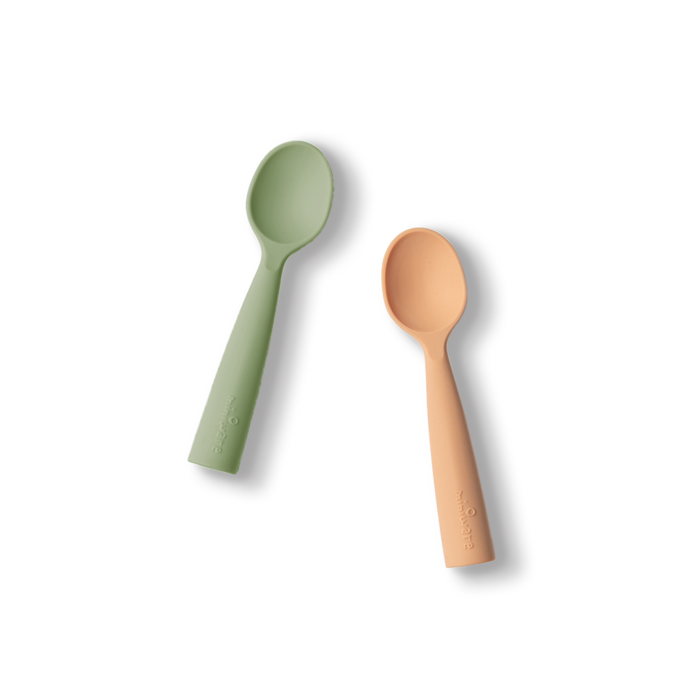 Silicone Training Spoon 2-pack - Pistachio + Toffee by Miniware - Sumiye Co
