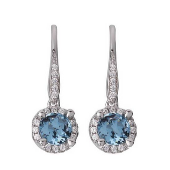 Silver blue drop earrings encrusted with CZ-0
