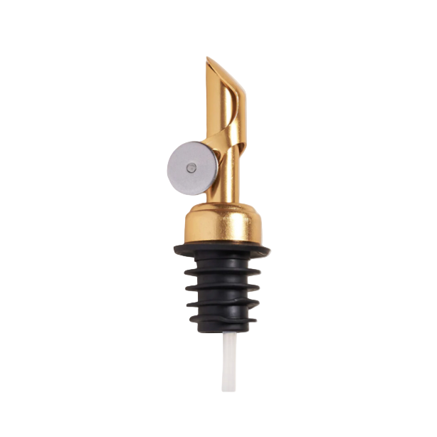 Gold and black pour spout on a white background