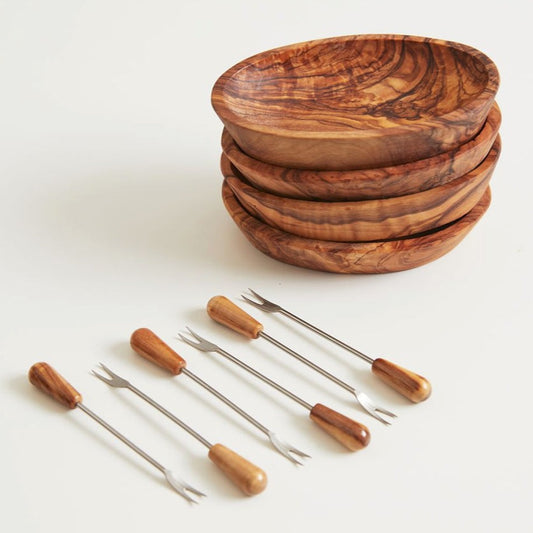 Italian Olivewood Aperitivo Set | Bowls & Forks