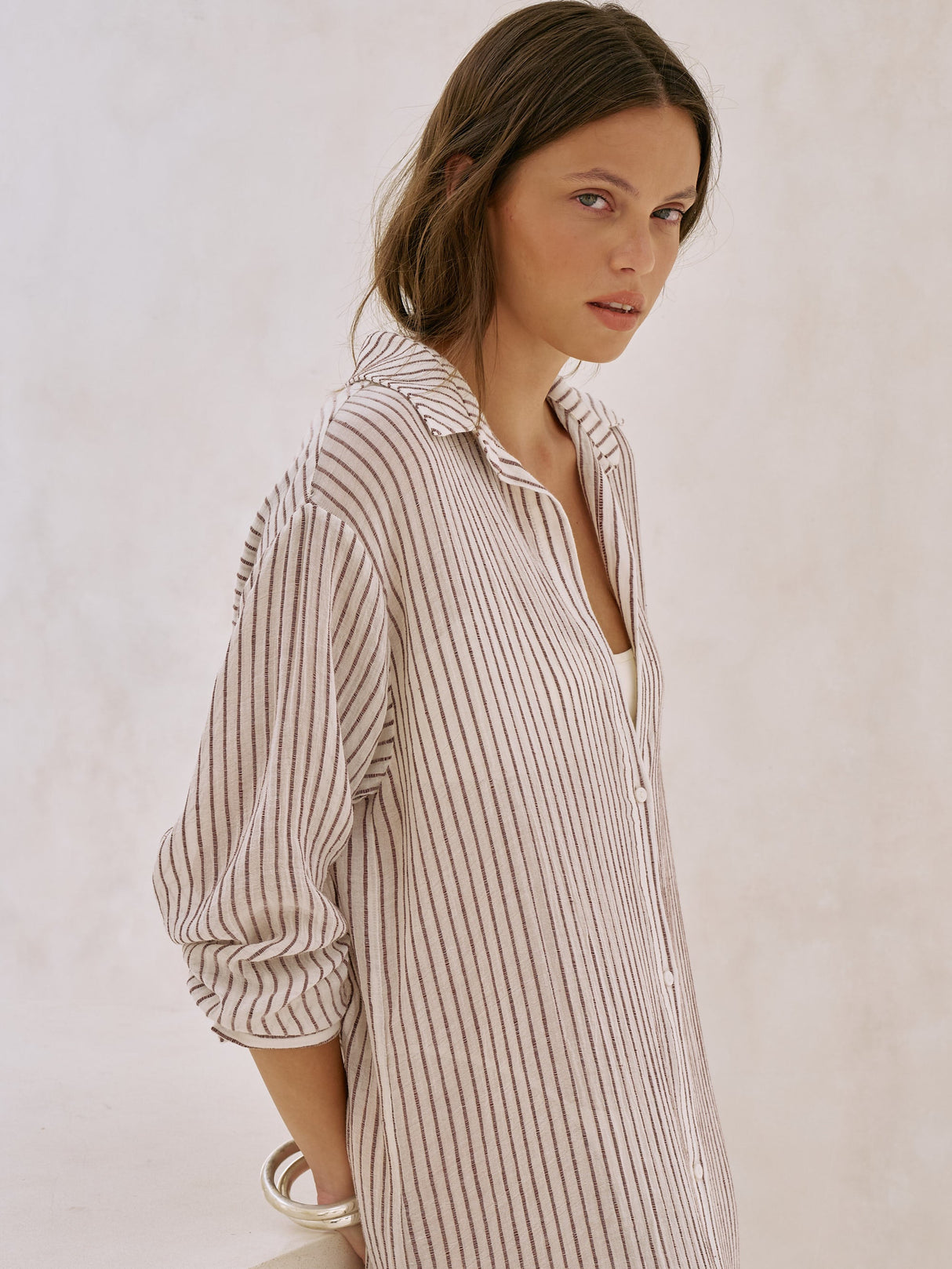 Voyage Shirt Dress - Burgundy Stripes - Sumiye Co