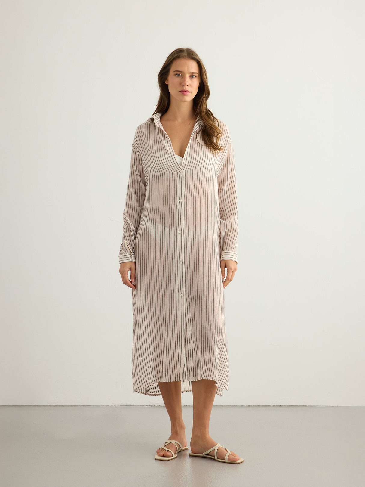 Voyage Shirt Dress - Burgundy Stripes - Sumiye Co