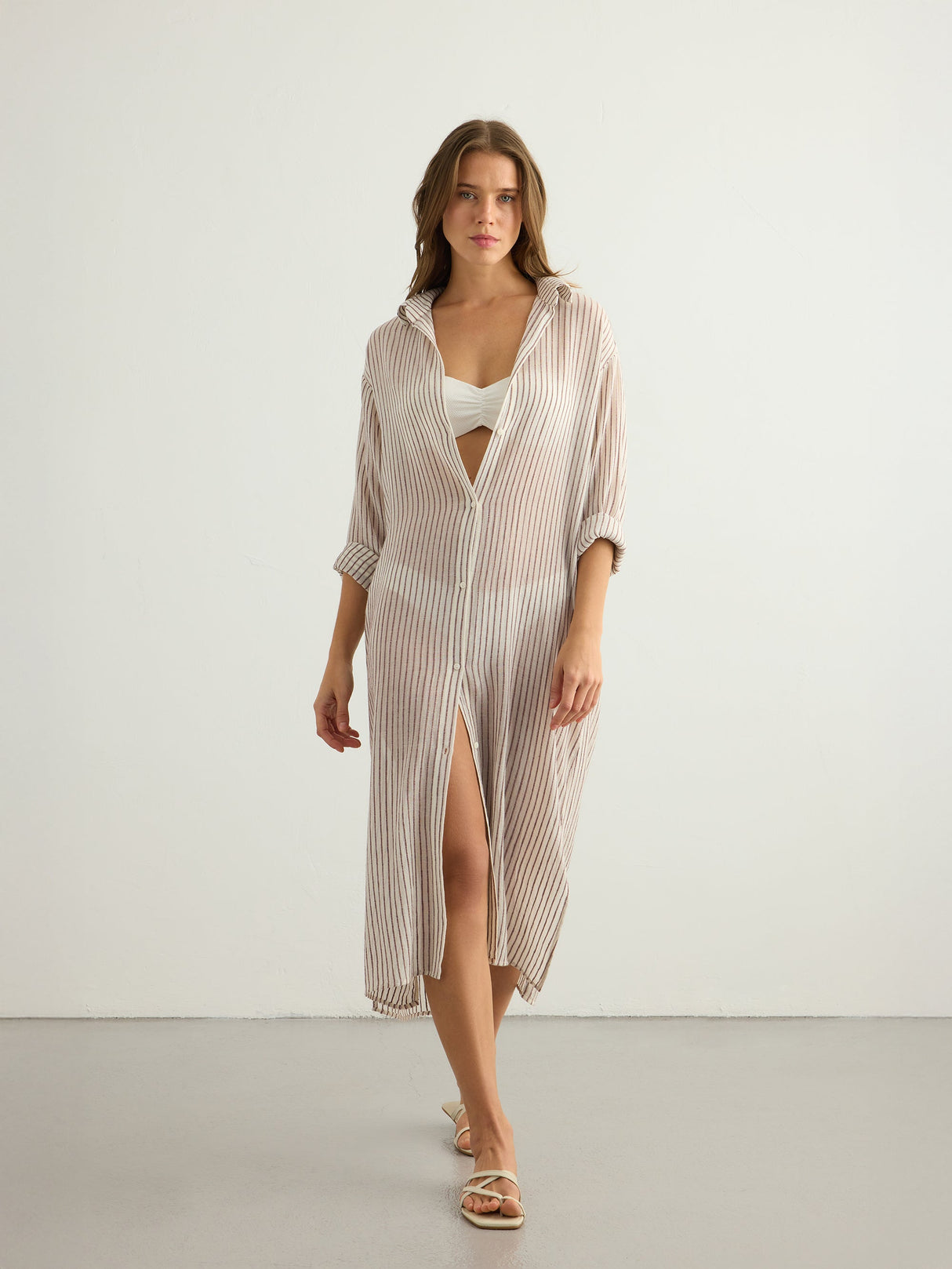 Voyage Shirt Dress - Burgundy Stripes - Sumiye Co