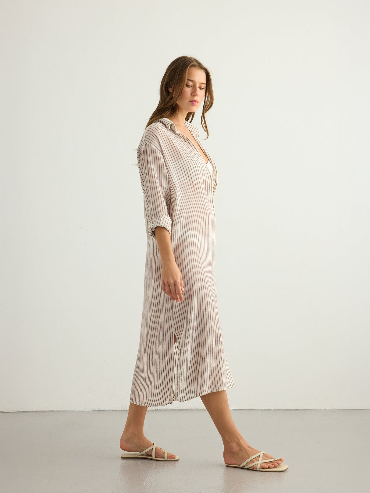 Voyage Shirt Dress - Burgundy Stripes - Sumiye Co