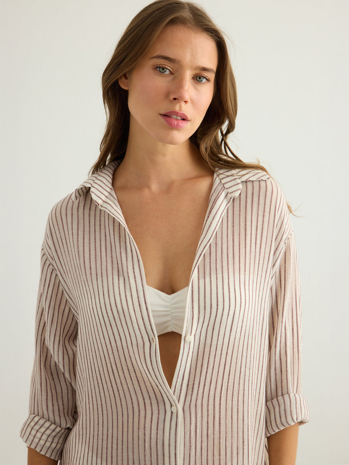Voyage Shirt Dress - Burgundy Stripes - Sumiye Co