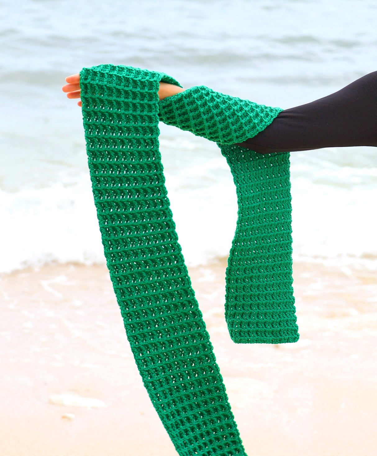 WAFFLE Crochet Scarf in Green - Sumiye Co