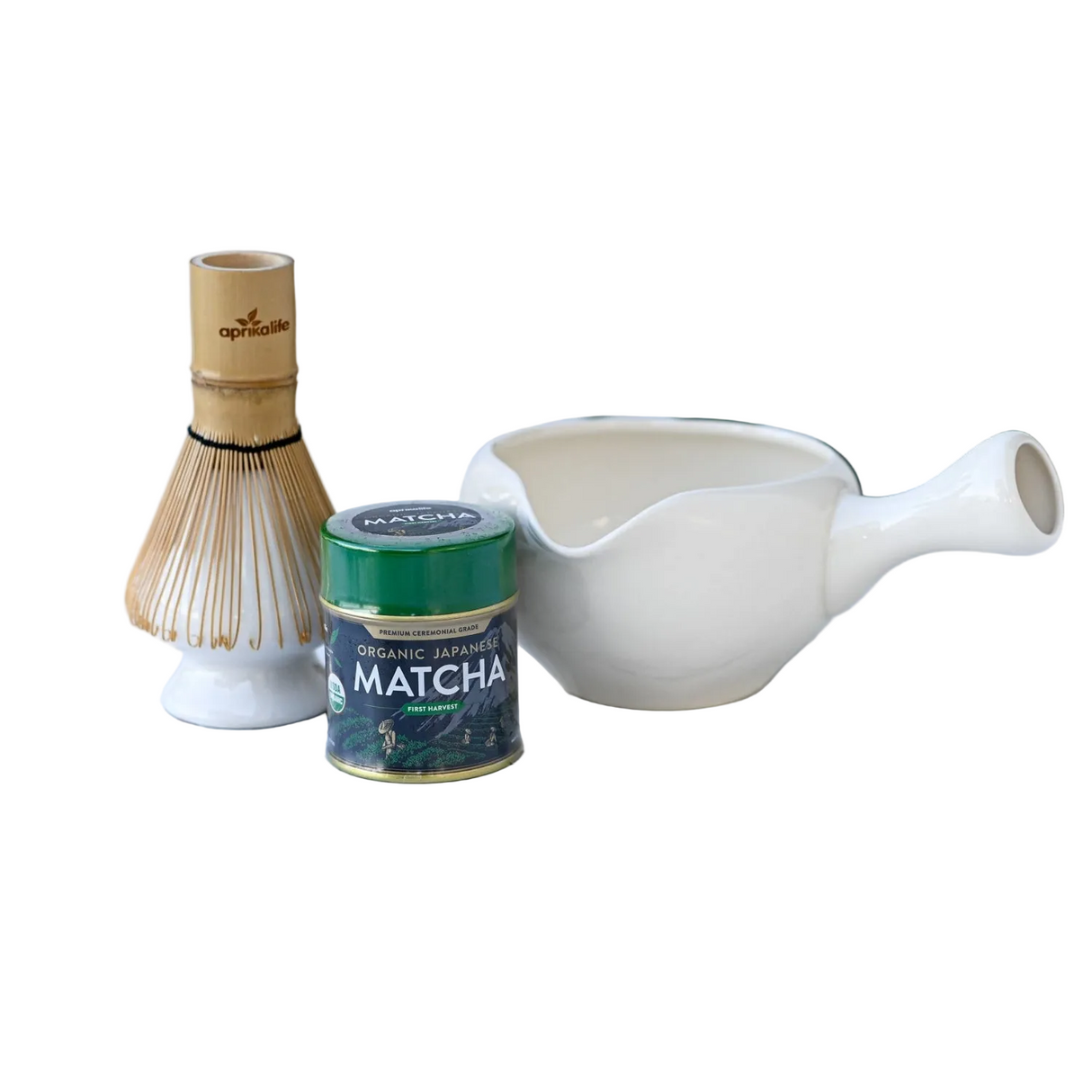 White Ceramic Matcha Bowl with Spout - Japanese Ceremonial Tea Set - Sumiye Co