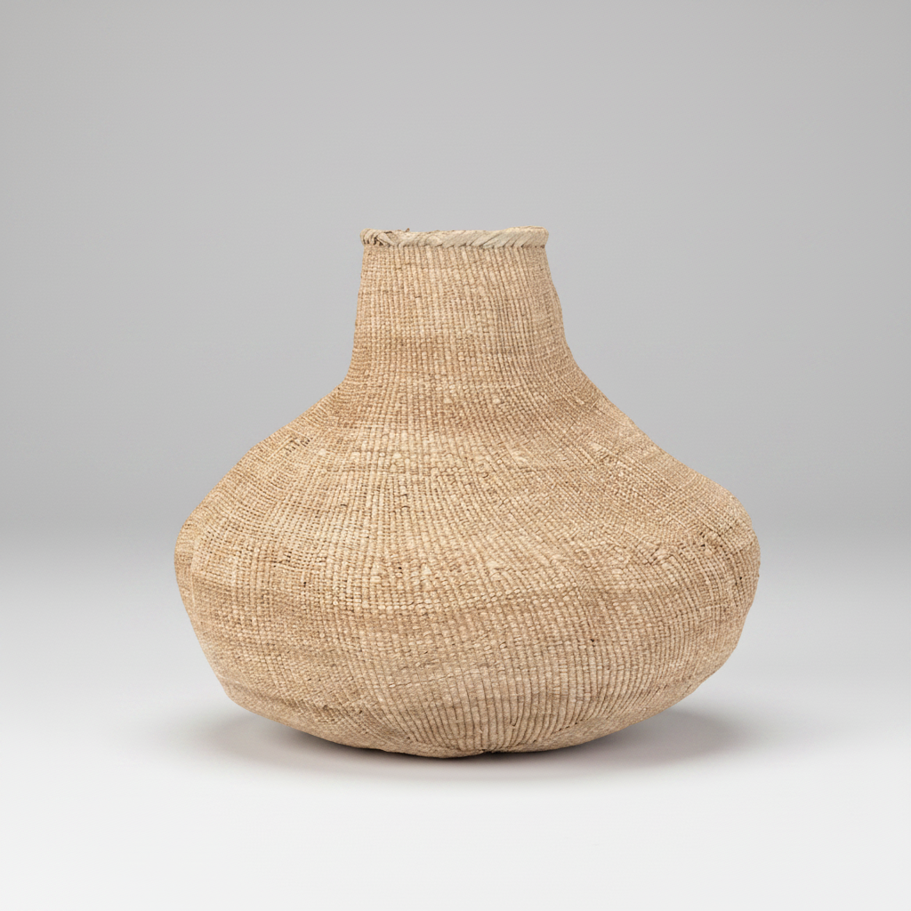 Woven basket on a gray background