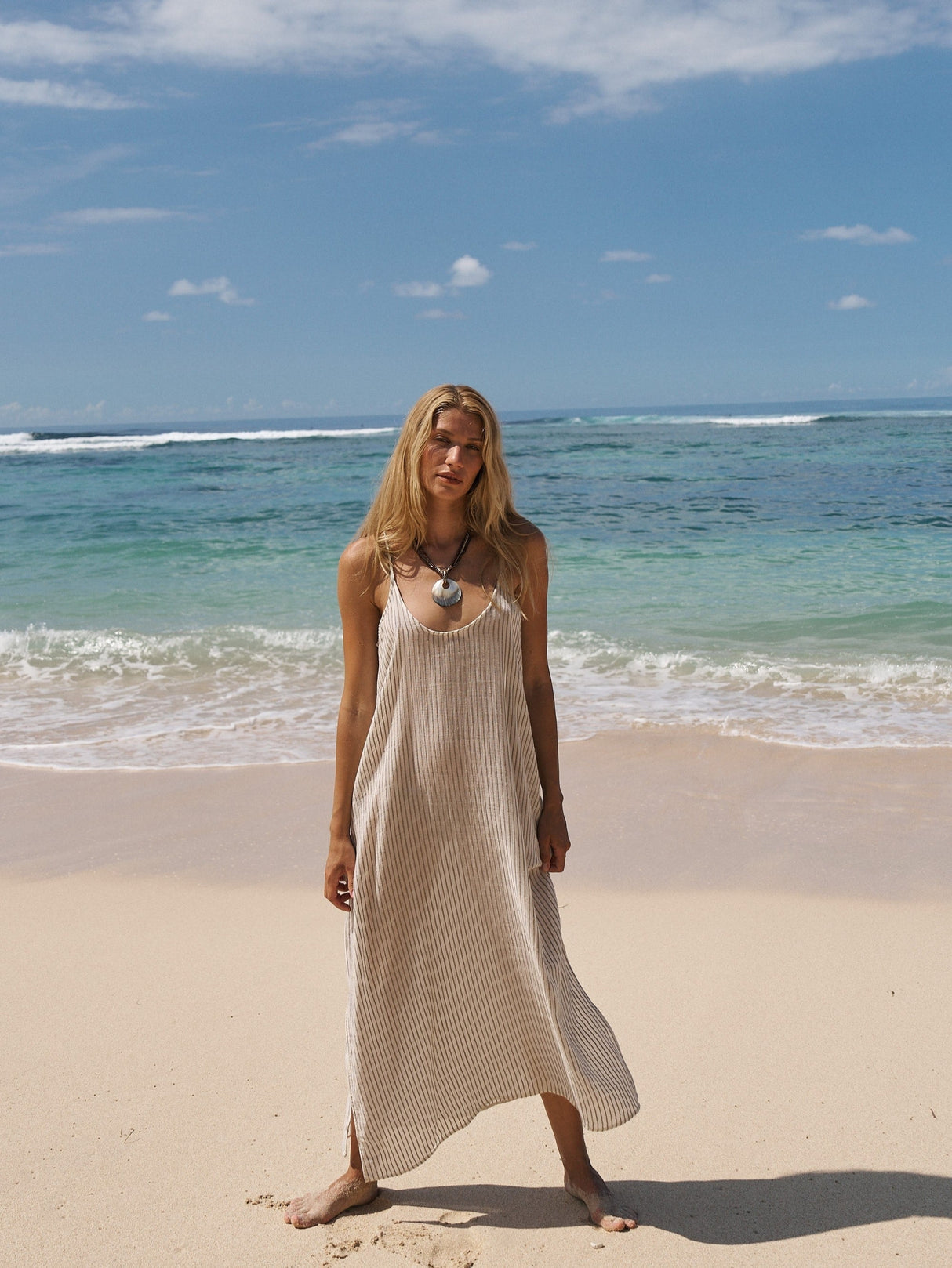 Yaz Dress - Khaki Green Stripes - Sumiye Co