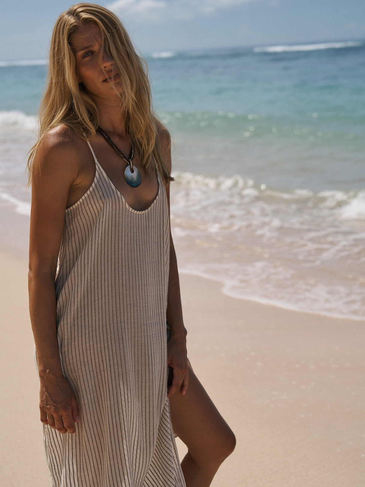 Yaz Dress - Khaki Green Stripes - Sumiye Co