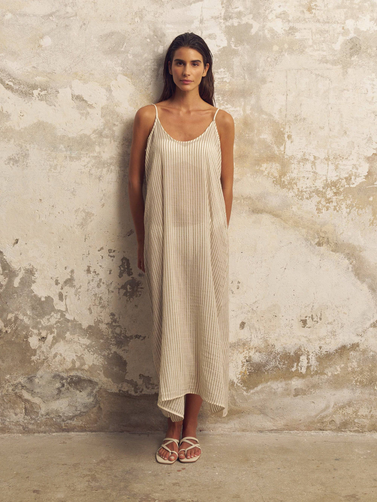 Yaz Dress - Khaki Green Stripes - Sumiye Co