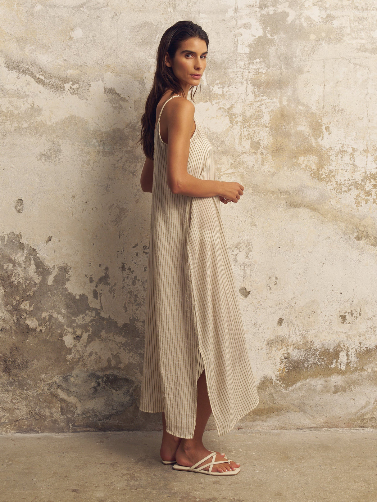 Yaz Dress - Khaki Green Stripes - Sumiye Co