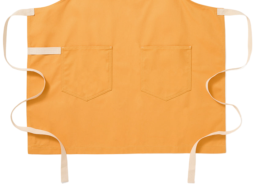 Yellow apron with two pockets on a white background