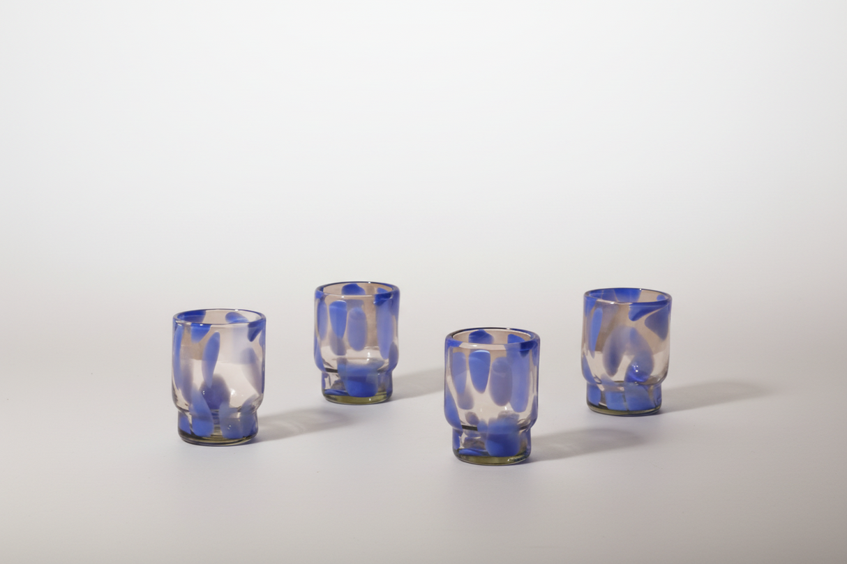 Marta Stackable Glass Blue & Clear - Set of 4 | Artisan Made - Sumiye Co