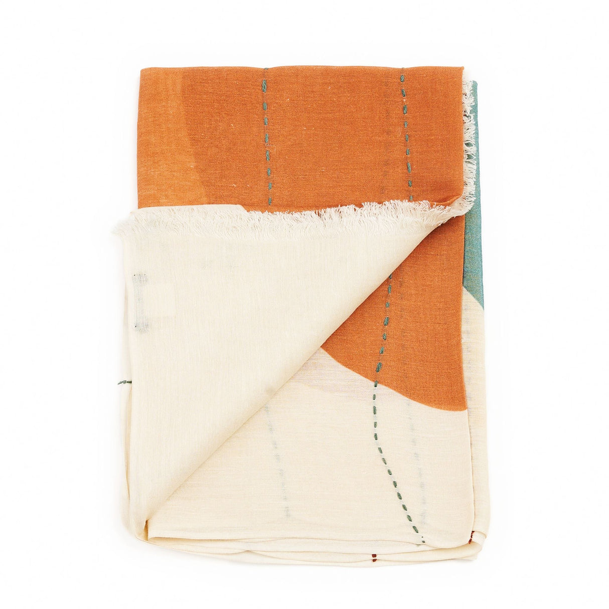 Cirq Sun Yellow Green Circle Pattern Hand Embroidered Linen Silk Handloom Scarf - Sumiye Co