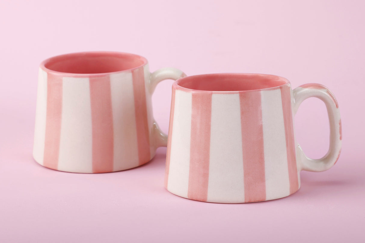 Ceramic Pink Stripe Coffee cup- 220ml - 3.5 x 2.5 Inches (Set of 4)