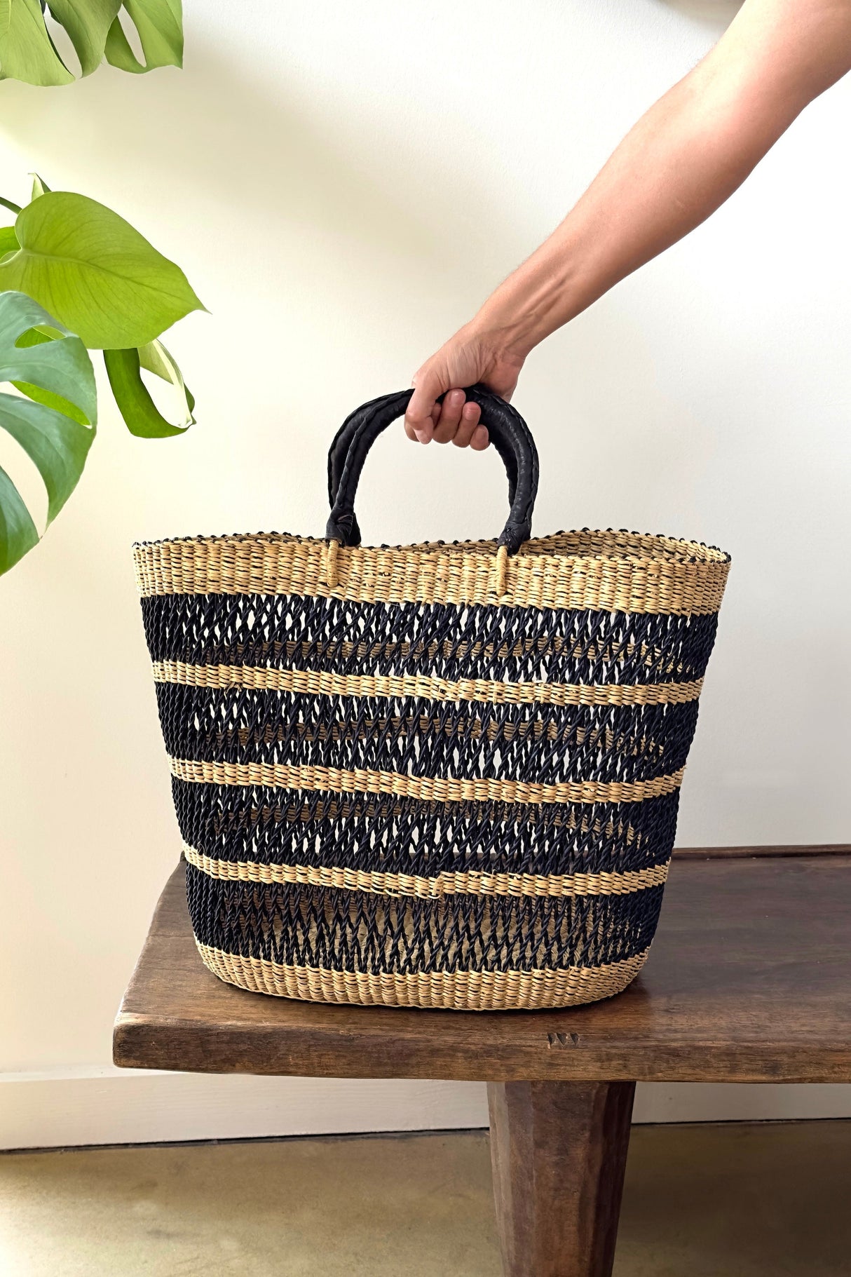 String Basket Tote - Natural & Black