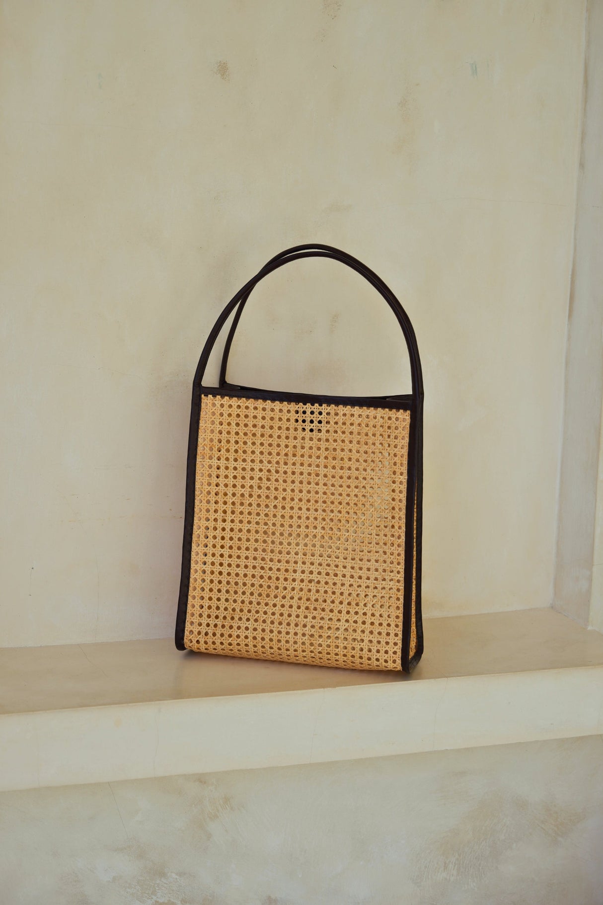 Viviana Oversized Cane and Leather Tote in Dark Brown - Sumiye Co