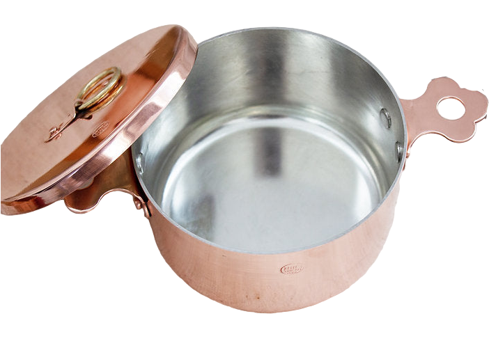 Copper pot with a lid on a white background