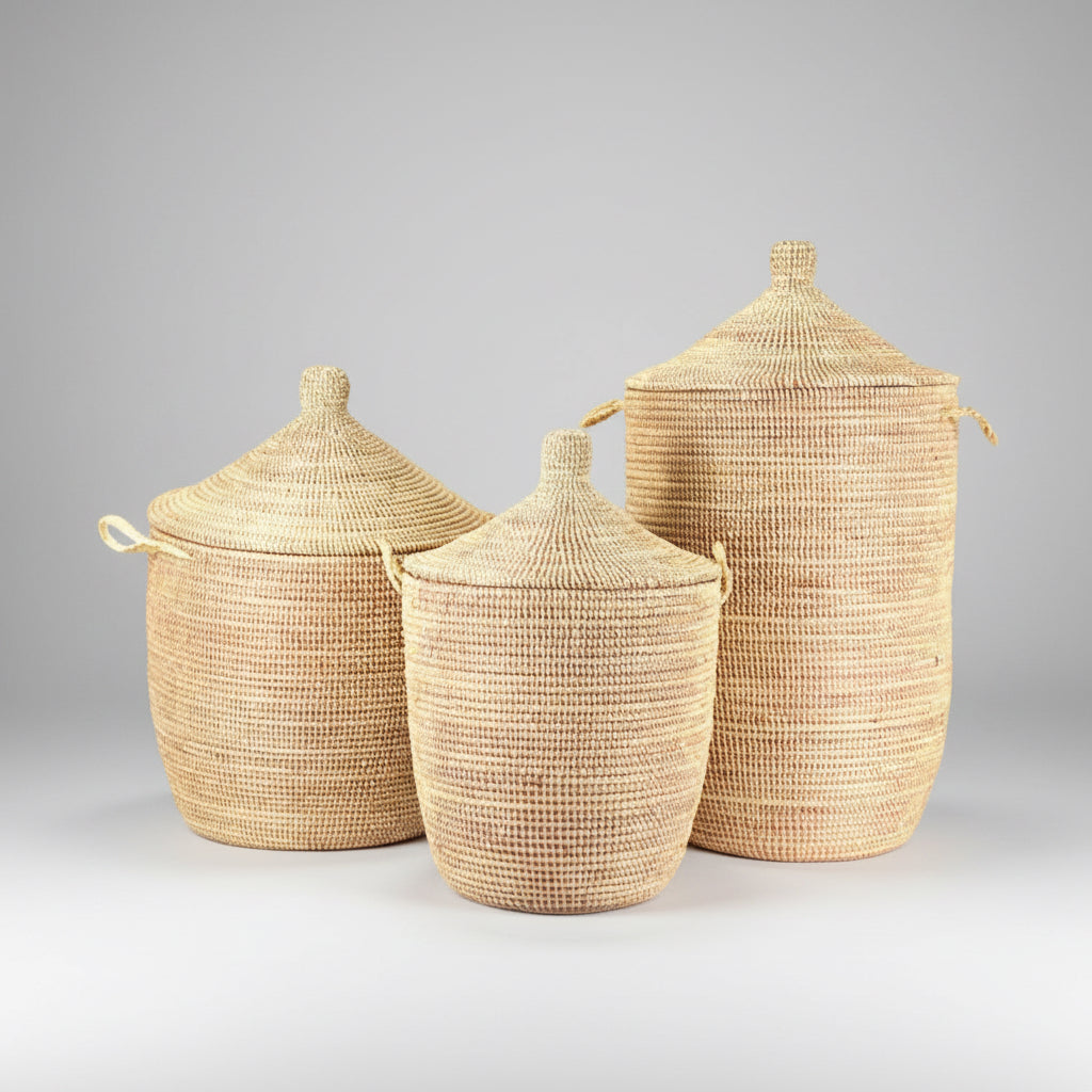 Dou Lid Storage Basket Monochrome Natural - Medium - Sumiye Co