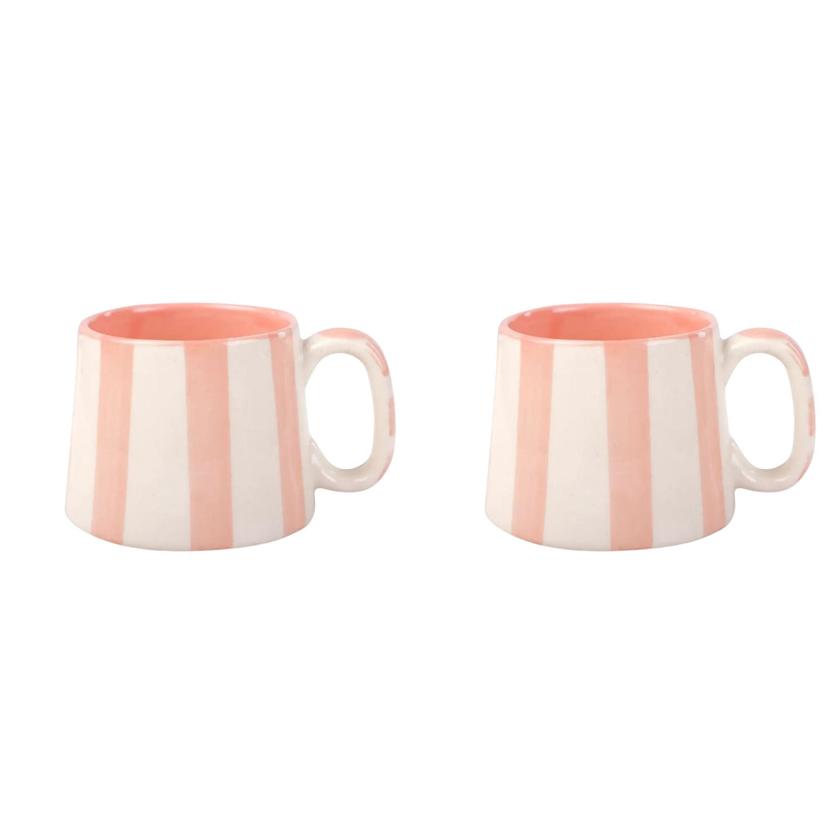Ceramic Pink Stripe Coffee cup- 220ml - 3.5 x 2.5 Inches (Set of 2)