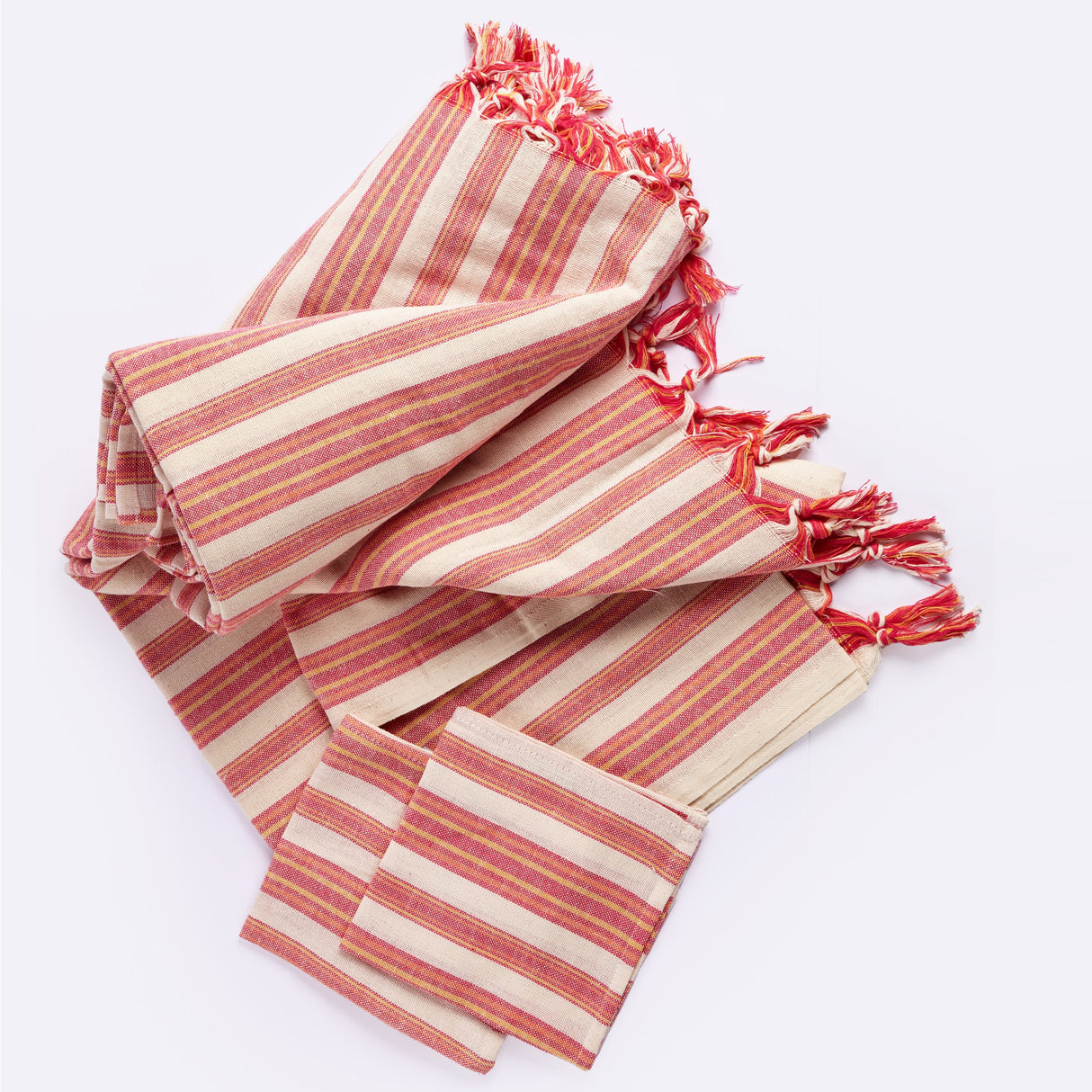 Andana Striped Tablecloth Set - Magenta - Sumiye Co