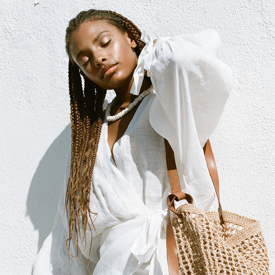 Maria Woven Market Bag - Leather Strap