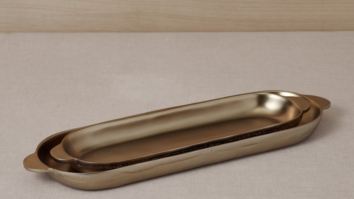 Antique Brass Long Trays Set of 2 - Sumiye Co