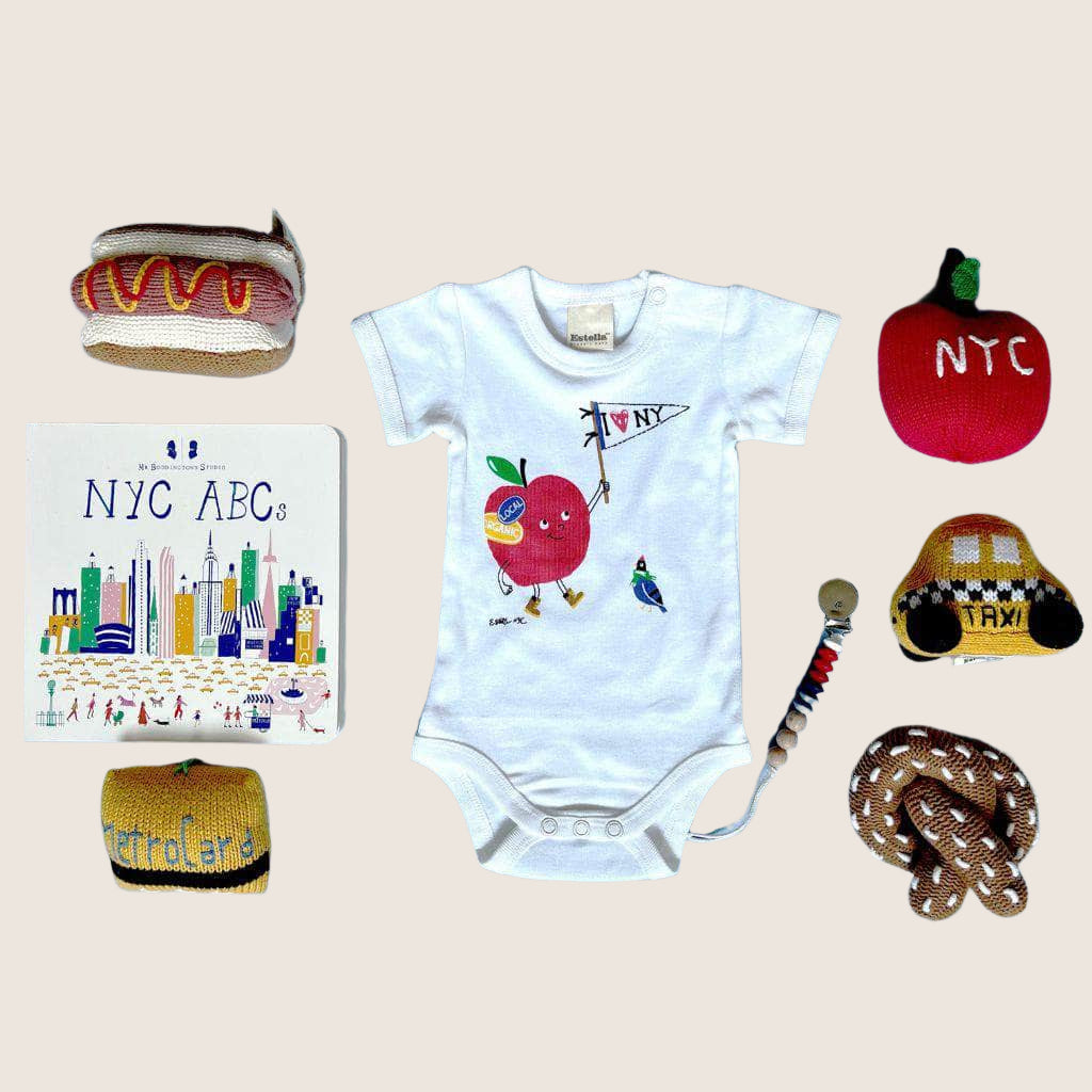"I Love NY" Baby Gift Set-Rattles, Onesie, Pacifier Clip, Baby Book by Estella - Sumiye Co