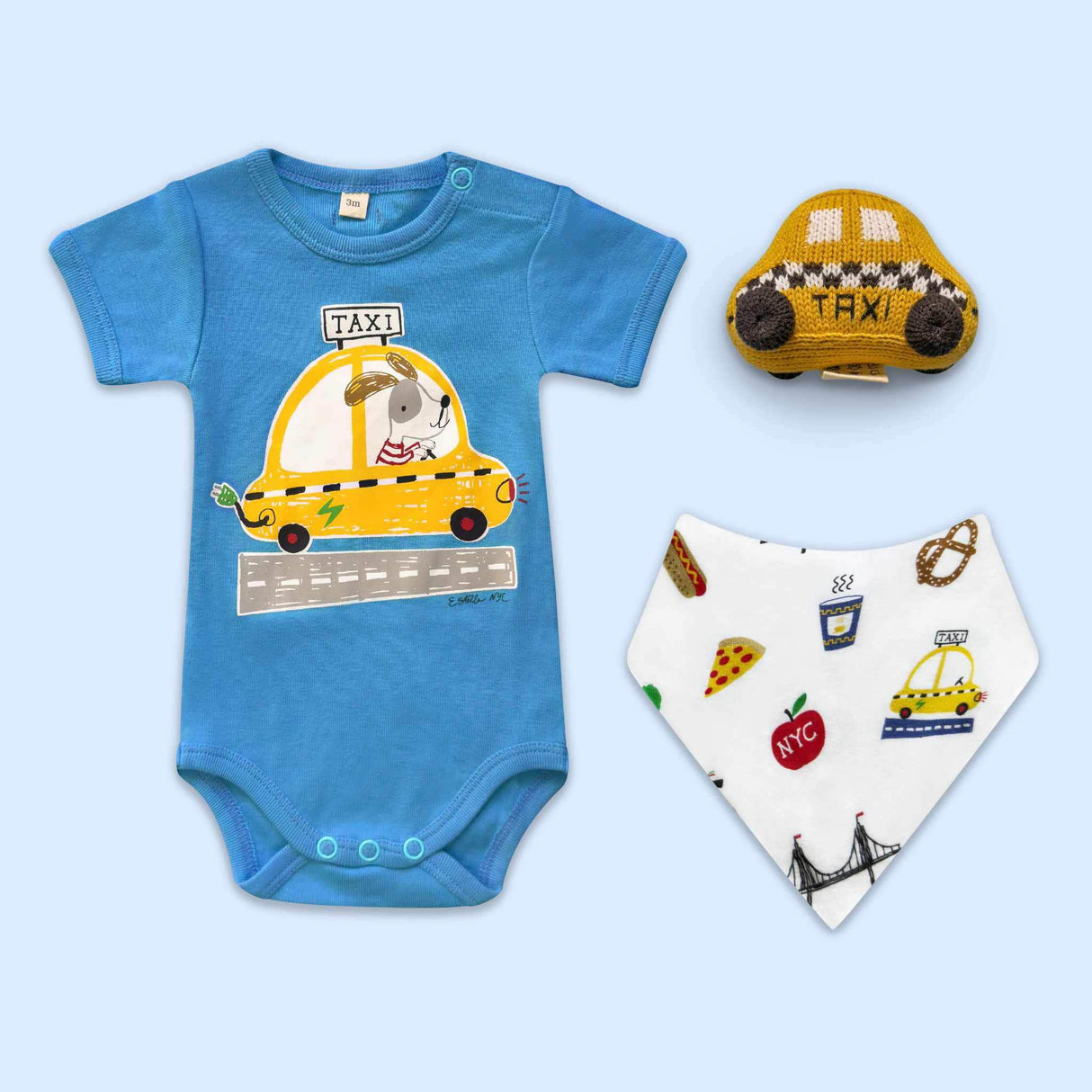 Estella Baby Gift Sets Blue / 0-3 M NYC Taxi Bodysuit Rattle & Bib Set