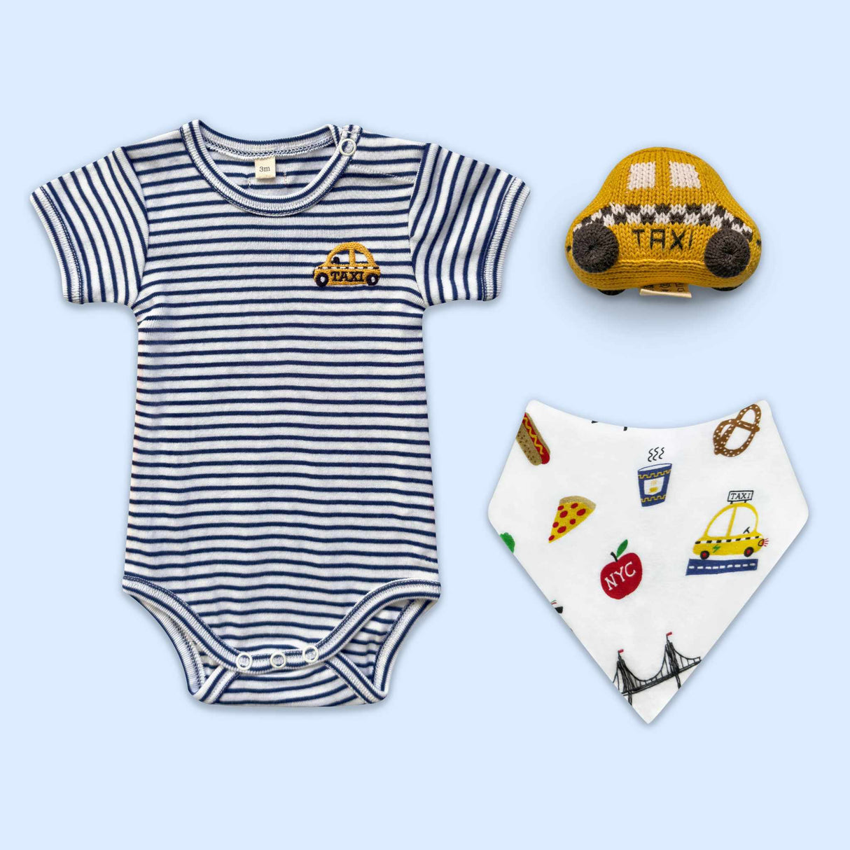 Estella Baby Gift Sets Stripes / 0-3 M NYC Taxi Bodysuit Rattle & Bib Set