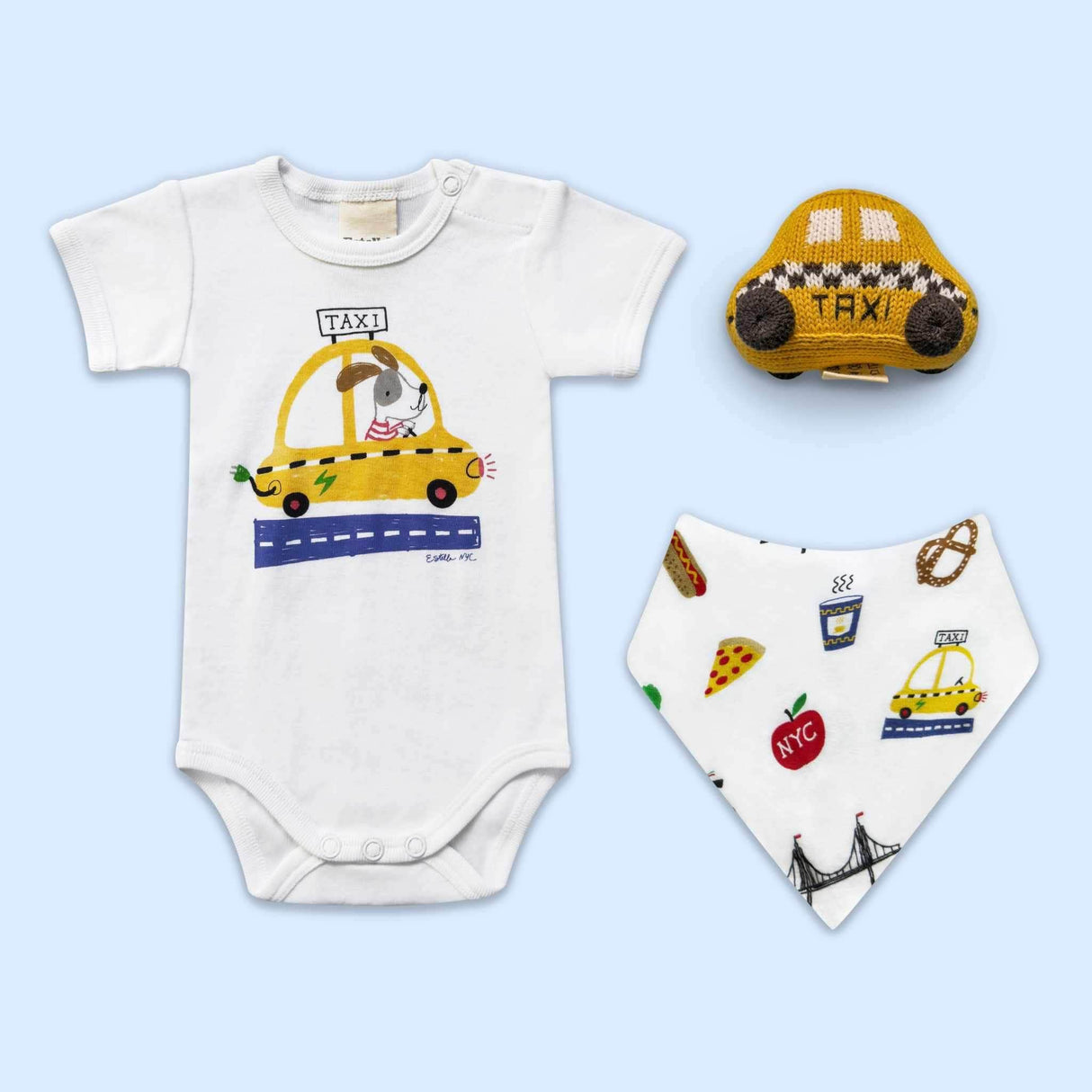 Estella Baby Gift Sets White / 0-3 M NYC Taxi Bodysuit Rattle & Bib Set