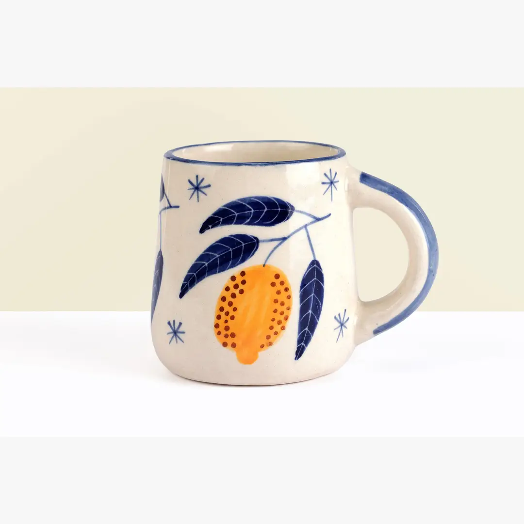 Lemon Coffee Mug- Yellow , 3.5 X 3 Inches ( Set of 2 )