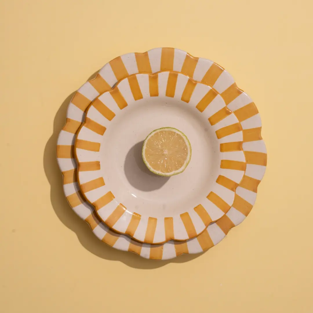 Ceramic stripe Salad Plate, Yellow- 8.25x 8.25 x 1.25 Inches ( Set of 4 )