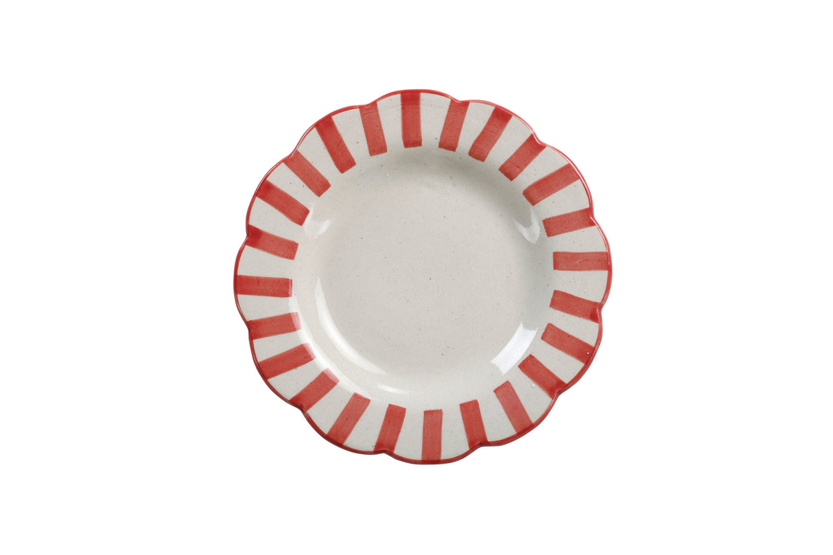 Ceramic Stripe Salad Plate, Red- 8.25x 8.25 x 1.25 Inches ( Set of 2 )