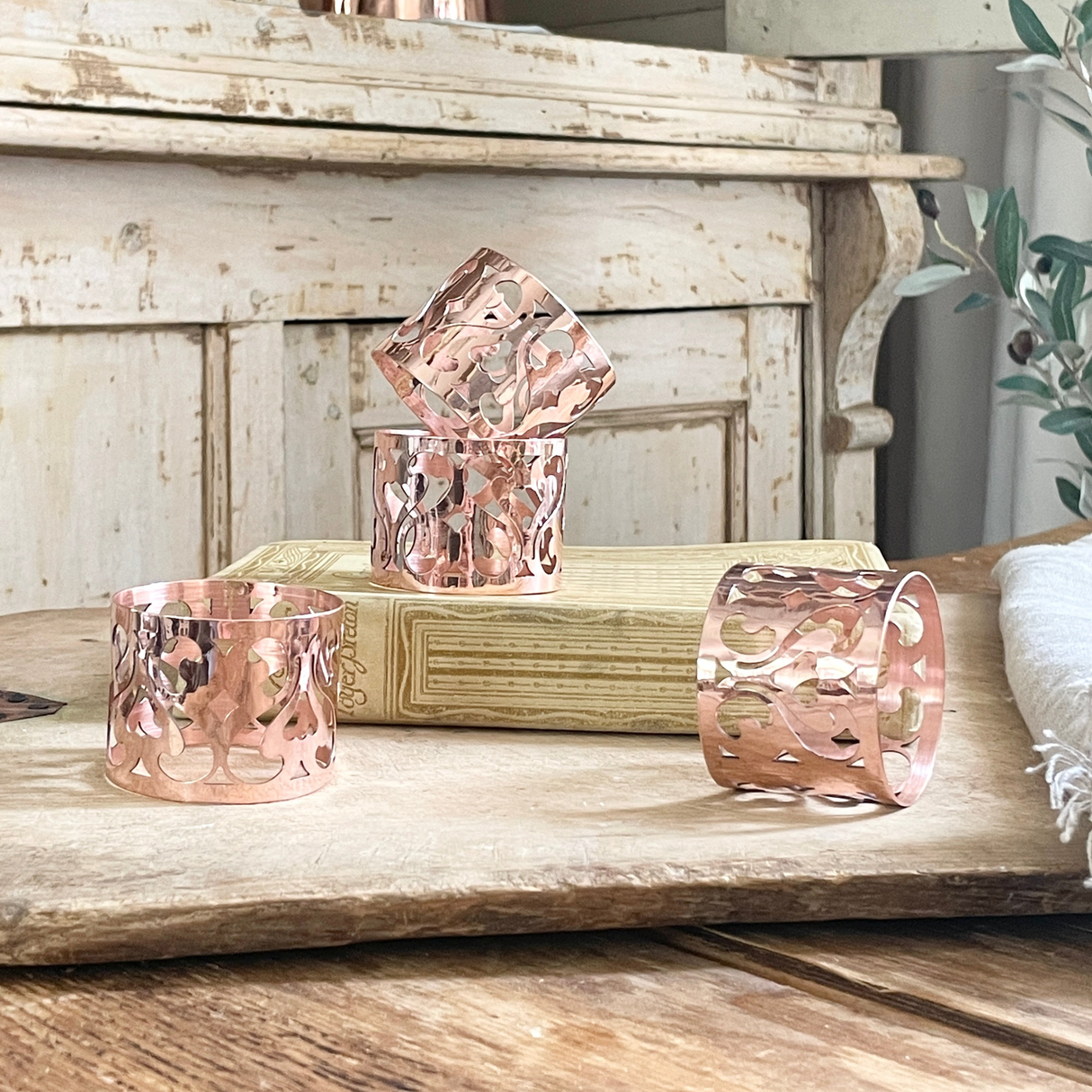 Copper Napkin Rings set/4 | Vintage Inspired - Sumiye Co