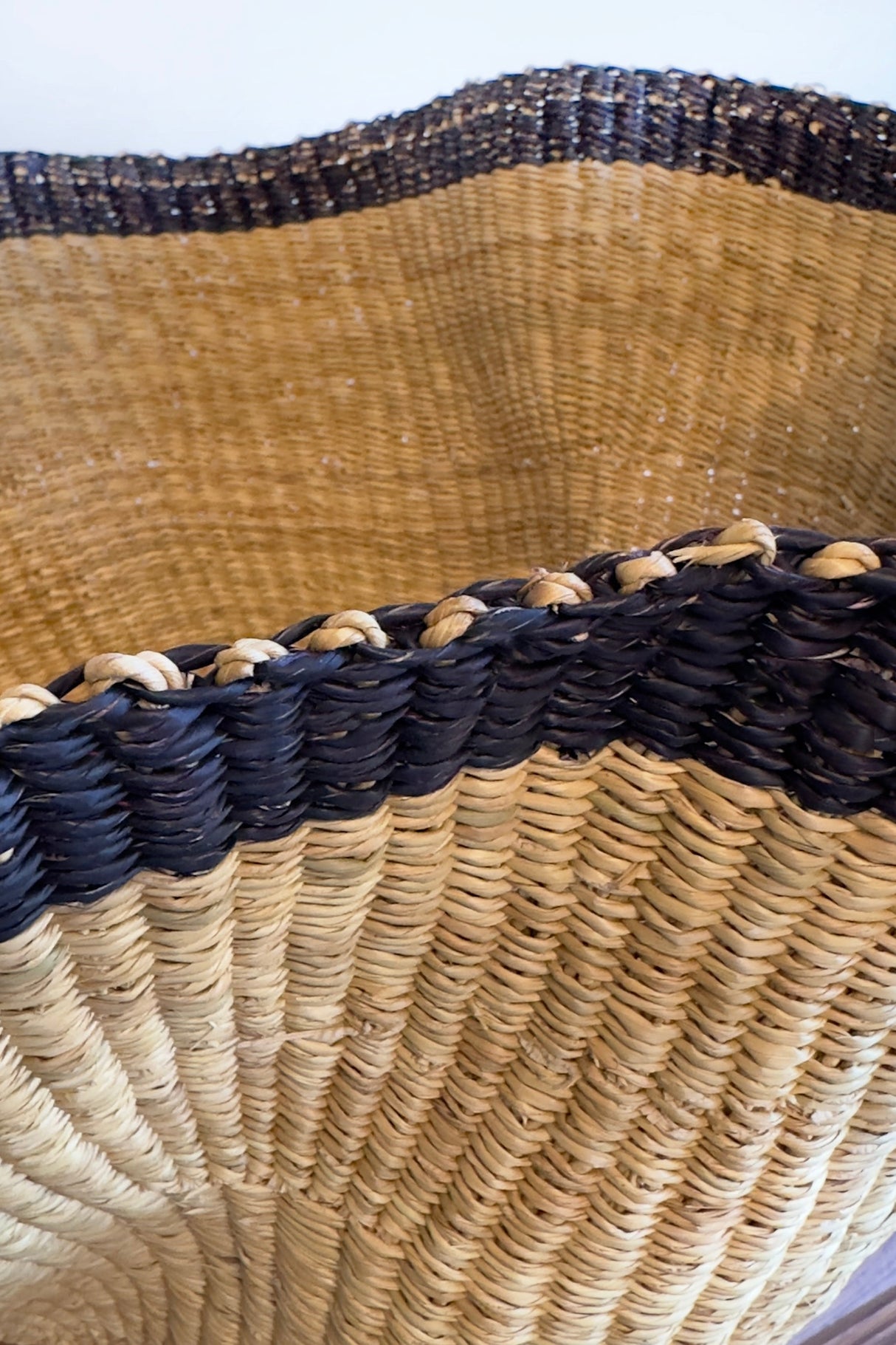 Handwoven Wave Basket - Natural w/ Black Accent
