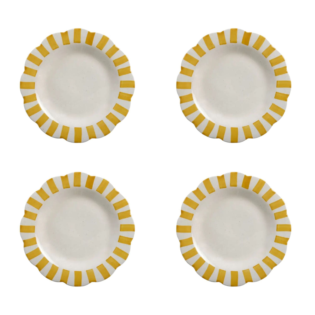 Ceramic Stripe Dinner Plate, Yellow - 10 x 10 x 1.25 Inches ( Set of 4 )