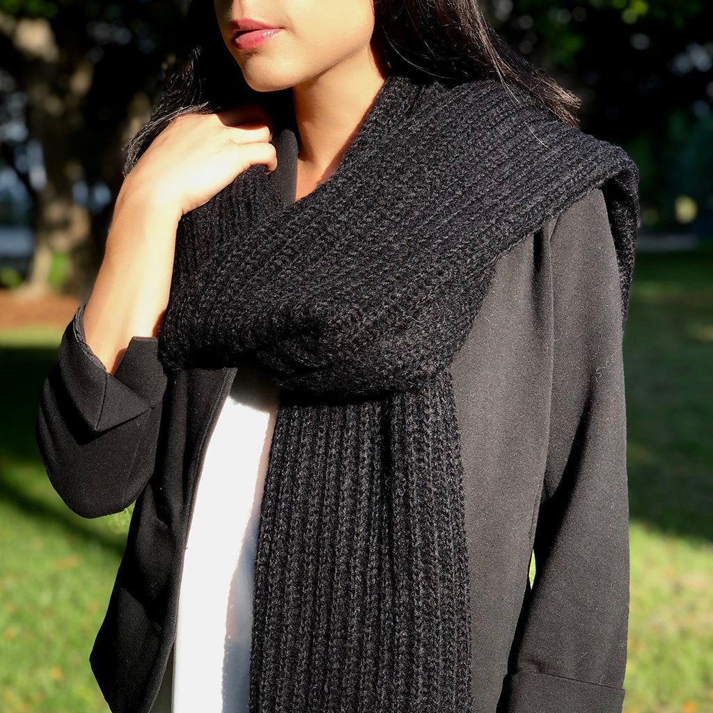 Chunky Black Knit Alpaca Scarf by SLATE + SALT - Sumiye Co