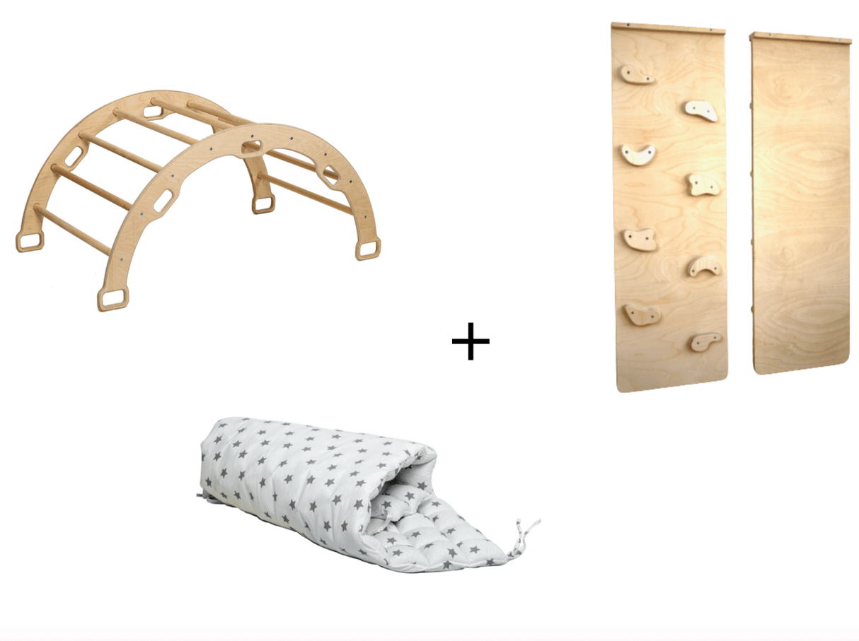 Climbing Arch with Rockwall Ramp and Star Pillow Set | Montessori Toys Set-1