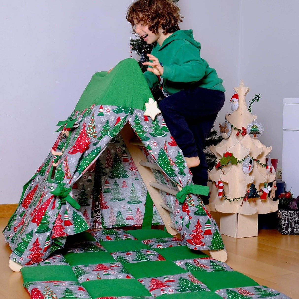 Climbing Triangle with Christmas Tent Cover, Mat, Ramp | Foldable Montessori Play Set-0