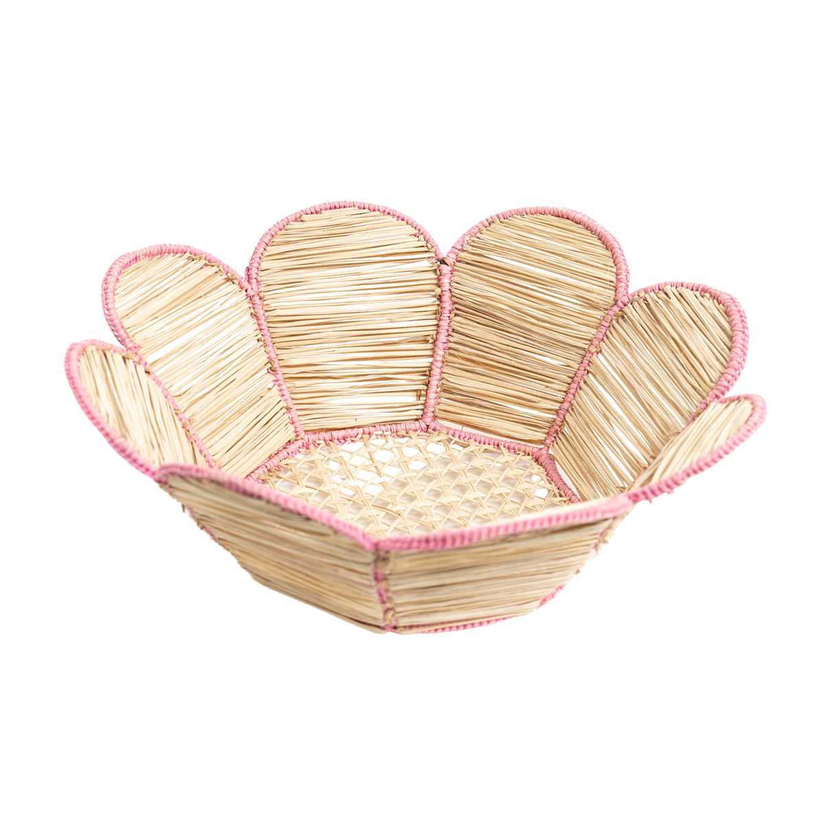 Flower Woven Bread Basket - Pink Trim