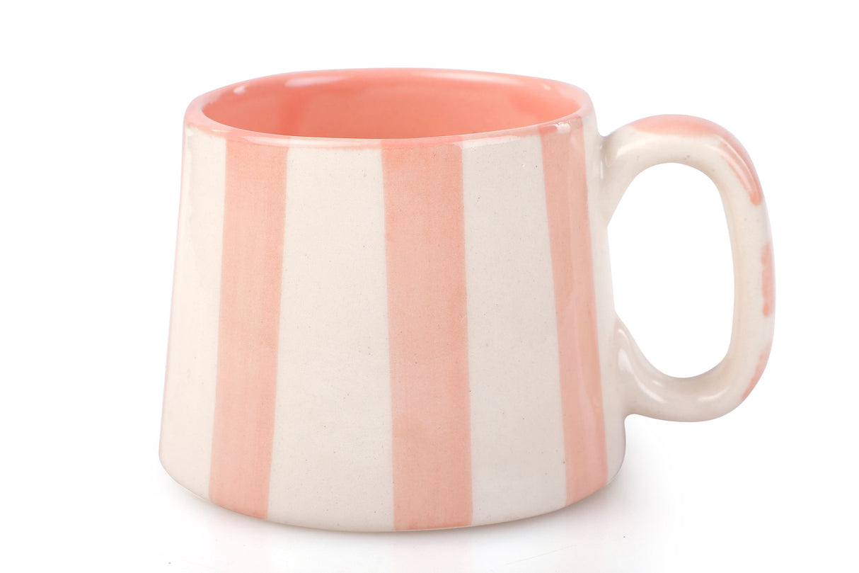 Ceramic Pink Stripe Coffee cup- 220ml - 3.5 x 2.5 Inches (Set of 4)