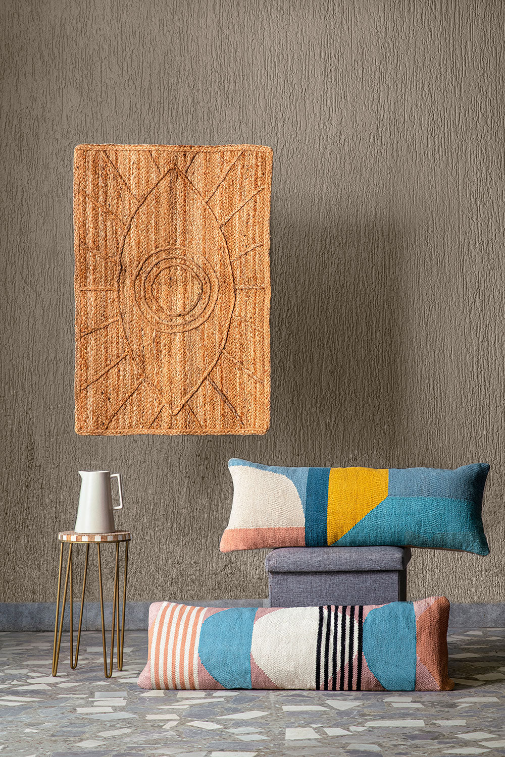 Lumbar Pillow | Handmade Circle Geo Multi Blue - 12in x 34in - Sumiye Co