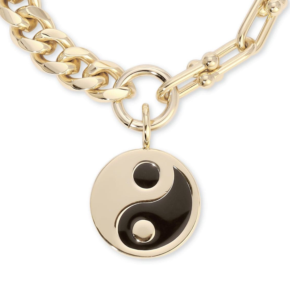 Pulsera de cadena doble y colgante Yin Yang esmaltado grande