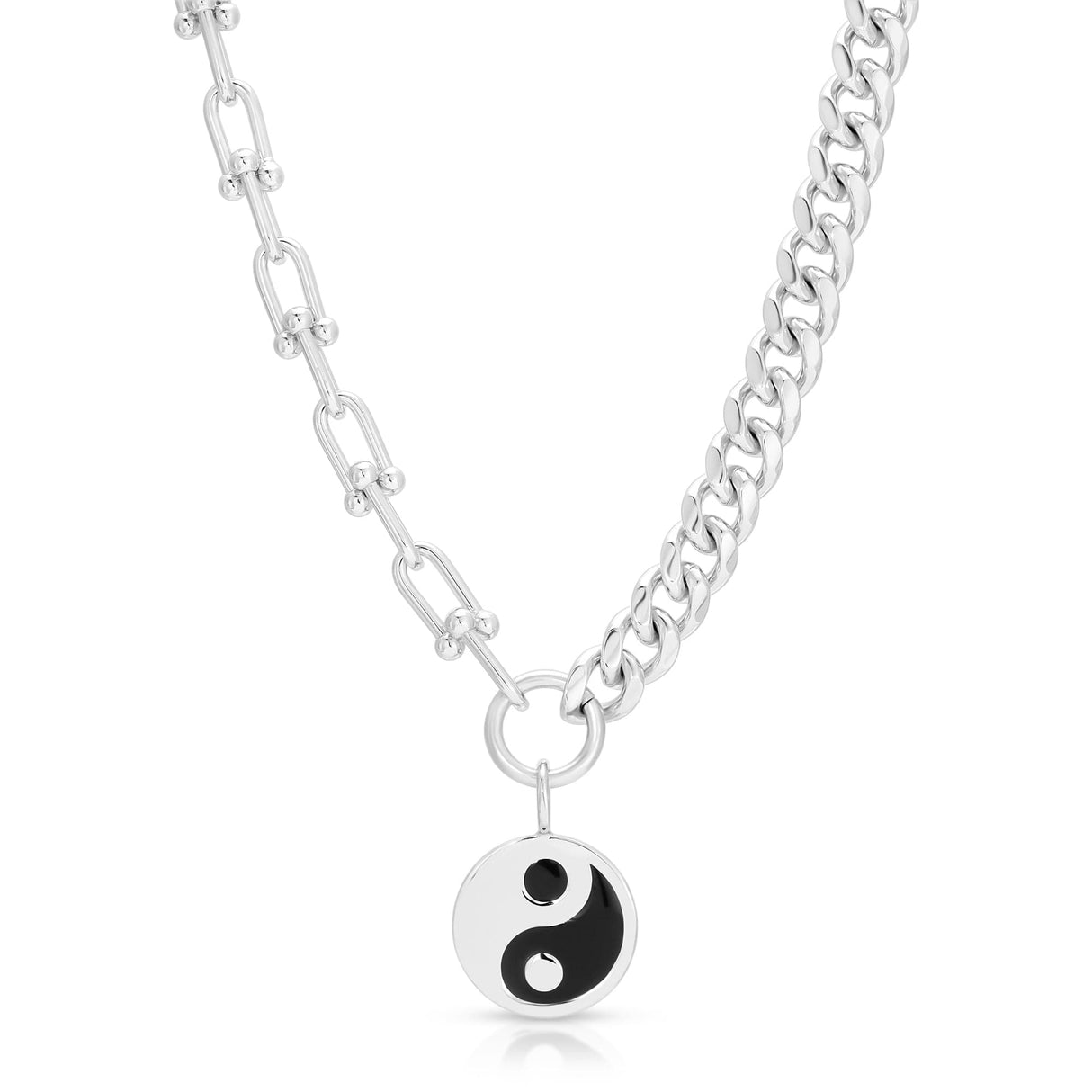 Dual Chain Necklace With Lage Enamel Yin Yang Pendant - Sumiye Co