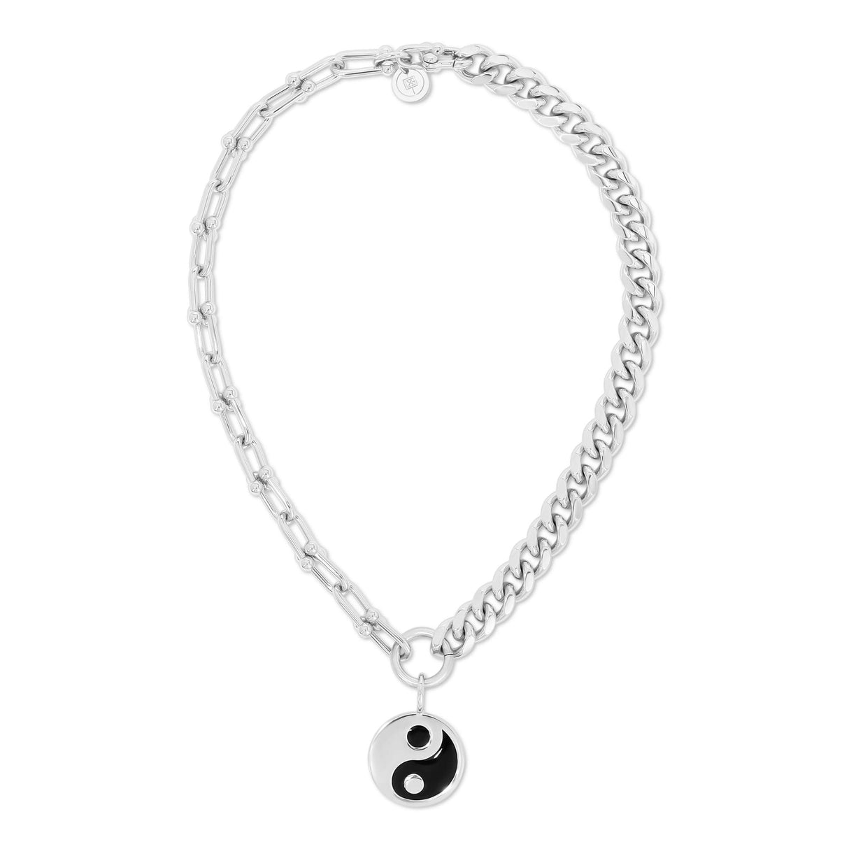 Dual Chain Necklace With Lage Enamel Yin Yang Pendant - Sumiye Co