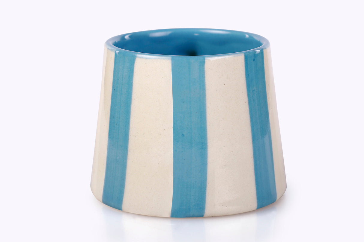 Ceramic Aqua Blue Stripe Coffee cup - 3.5 x 2.5 Inches ( Set of 4 )
