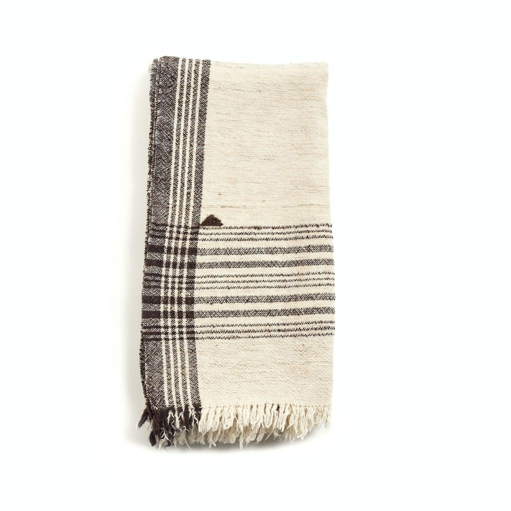 Seytu White  Striped Gently Textured Handloom Throw - Sumiye Co